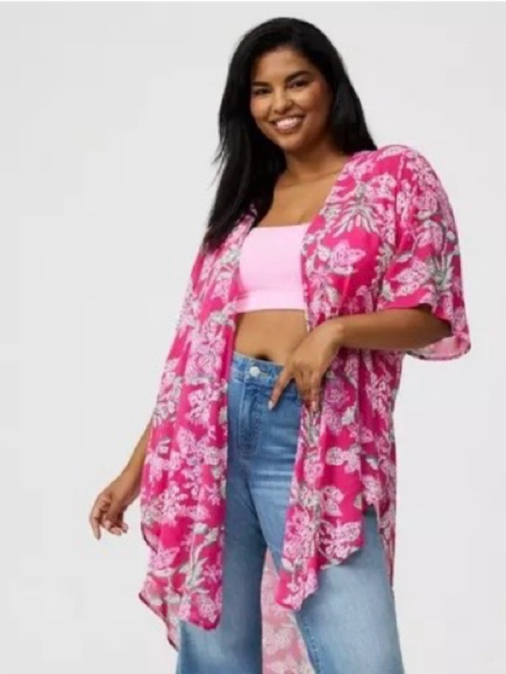 Torrid Pink Floral Sheer Kimono - Size 0X - NWT!